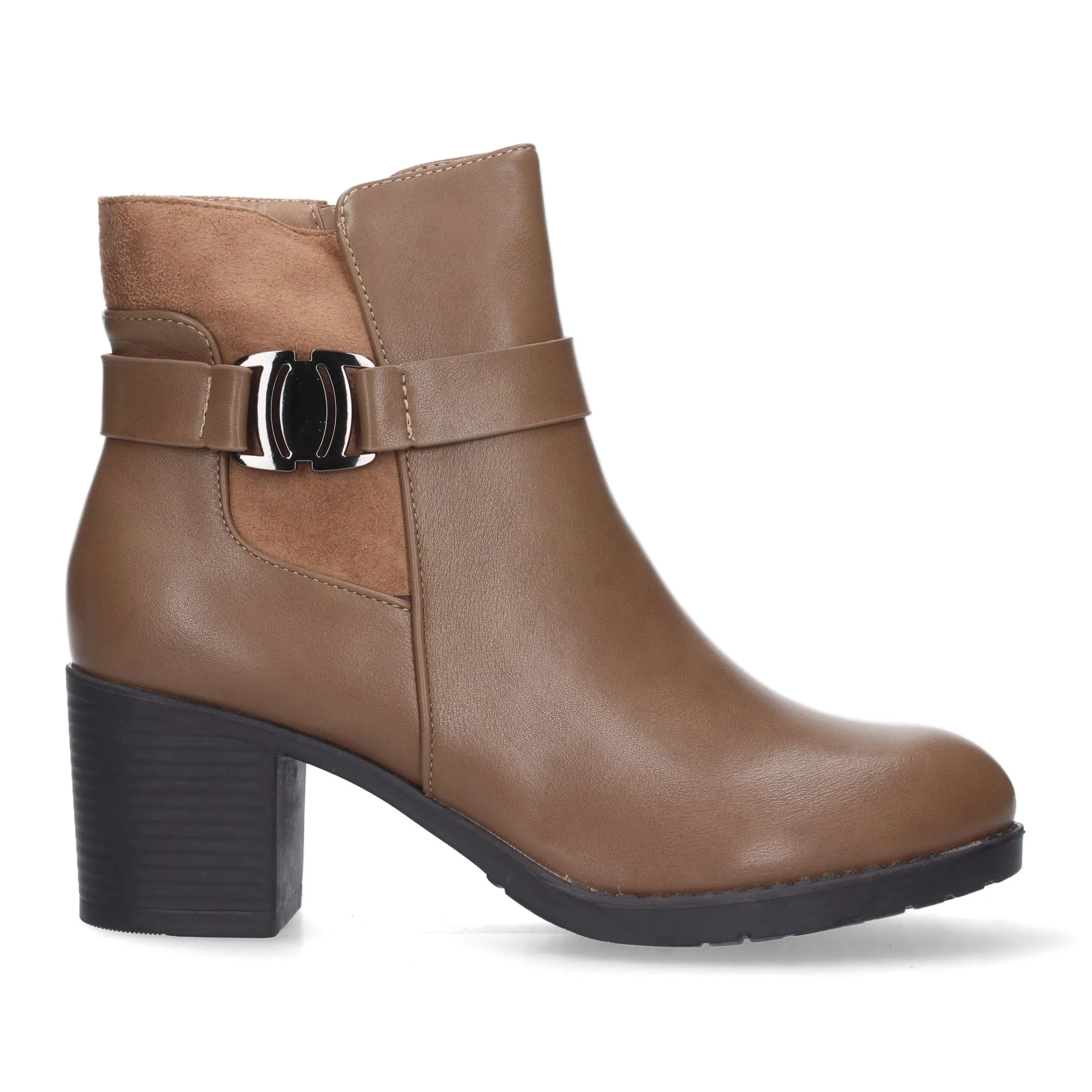 Botines de tacón cómodo cremallera mujer color kaki YC721
